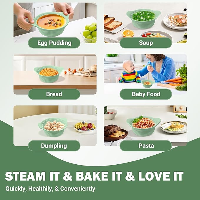 Silicone Microwave Steamer - Microwave Pot Steamer Basket Bowl for Baby Food, Vegetables & Dumplings, Compact & Lightweight Design, Oven & Dishwasher Safe (Green, S 20oz(600ml))