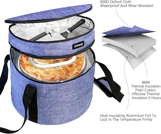 2 Pack Pie Containers with Lids and Handles, Includes Insulated Bags and Non-Slip Heating Pads, BPA Free Pie and Cheesecake Containers, Thanksgiving Gifts (Purple)
