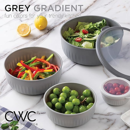 COOK WITH COLOR Prep Bowls with Lids- Wide and Deep Nesting Plastic Small Mixing Bowl Set with Lids, 12 Piece Set - Wide Bowls, Gray