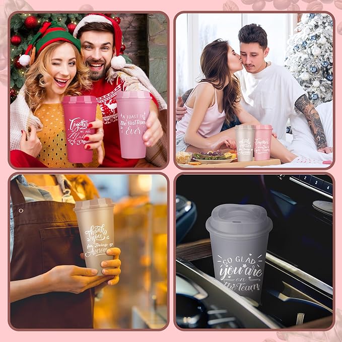 Pickmesh 15 Pcs Employee Appreciation Gifts Christmas Thank You Gift for Team Building 16 oz Teacher Plastic Coffee Cup with Lid Inspirational Travel Tumbler for Coworker Staff Pastor (Pink)