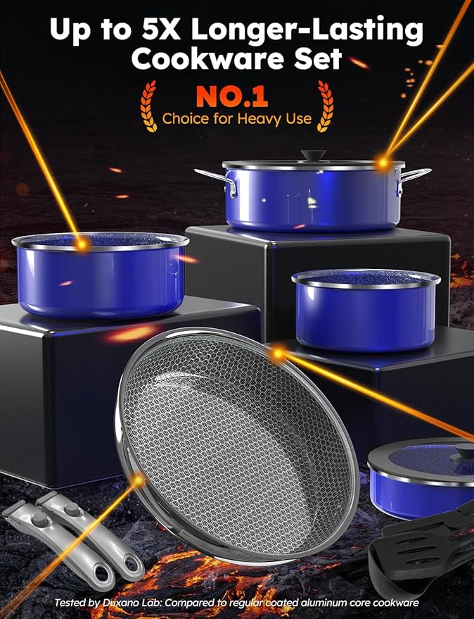 Pro DUXANO 12PC Nonstick Pots and Pans Set&Hybrid 3-Ply Stainless Steel Skillet, High Heat Sear&Fry, 2-Layer Ceramic Induction Cookware, 9H Scratch-Resistant&Anti-Warp,PFAS Free,All Cooktop/Dishwasher