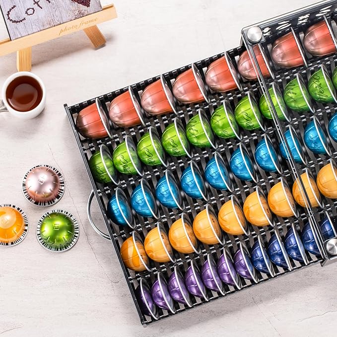 ZCDCP for Coffee Pod Holder, Vertuo Pod Holder Drawer Glass Top Coffee Pod Organizer Storage (50 Pods Capacity)