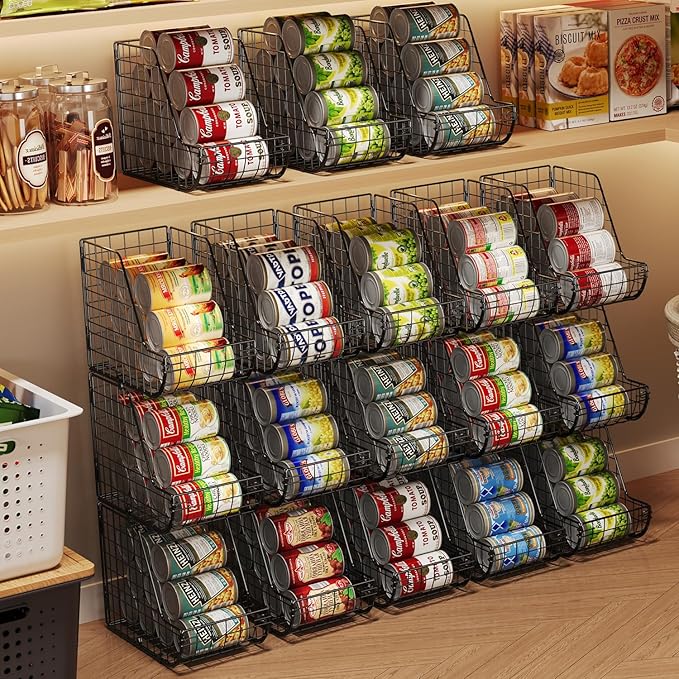 X-cosrack Stackable Can Organizer for Pantry 3Pack,Standing Dispenser Storage Bins,Metal Wire Basket Beverage Pop Soda Rack Stand Kitchen Pantry Countertop Cabinets,Stacking Canned Food Holder