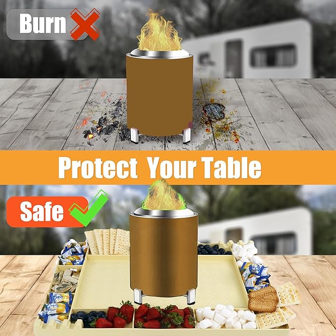 Silicone Mat for Solo Stove Mesa XL&Tabletop Fire Pit,Heat-Resistant Grill Mat, 22"x15",Up to 500°F, Fire Pit Table Protector for Smores,Patio,Cooking,BBQ & Deck-Beige