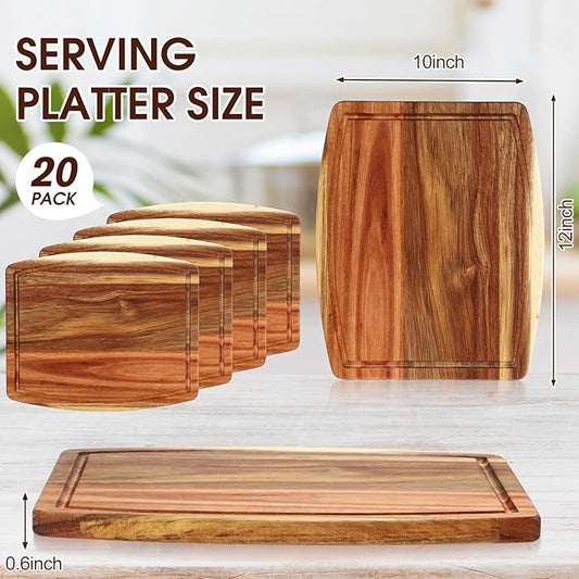 Kigley 20 Pcs Acacia Wood Cutting Boards Bulk for Laser Engraving Wooden Dinner Plates with Groove Chopping Charcuterie Board Carving Tray for Housewarming Party Gifts (10 x 12 Inch)