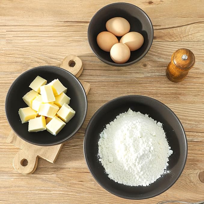 Tikoore Ceramic Mixing Bowls Set of 3, 24oz 40oz 88oz Nesting Bowl Ideal for Parties Dinners Serving Salad Fruit, Versatile for Mixing Prepping Serving in Kitchen, Dishwasher Microwave Safe Black
