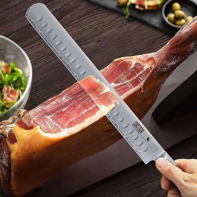Brisket Knife 12 Inch, Japanese High Carbon Steel Carving Knife for Meat Cutting and BBQ, Razor Sharp Slicing Knives with Ergonomic Handle & Gift Box