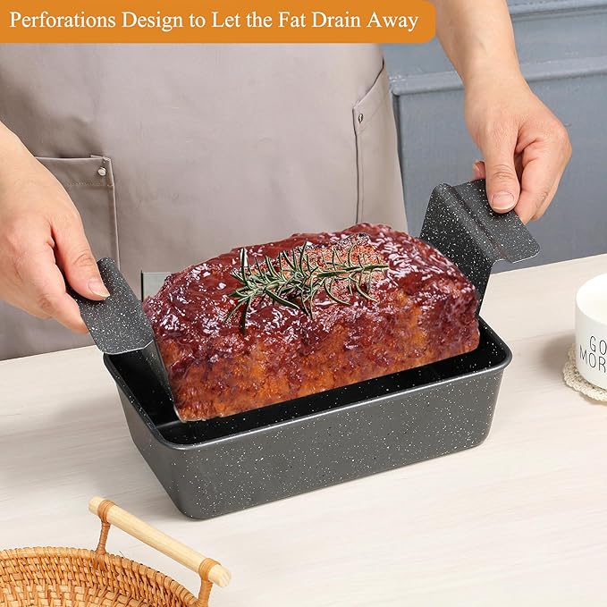 9x5 Meatloaf Pan with Drain Tray, Heavy-Gauge Carbon Steel Nonstick Loaf Pan for Baking Bread, Oven-Safe Healthy Baking Pan for Meatloaf, Banana Bread, Sandwich Bread