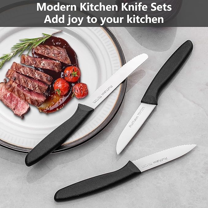 Vegetable and fruit knife set of six, high carbon stainless steel paring knife with ergonomic PP plastic handle, sharp, super sharp kitchen knife set.