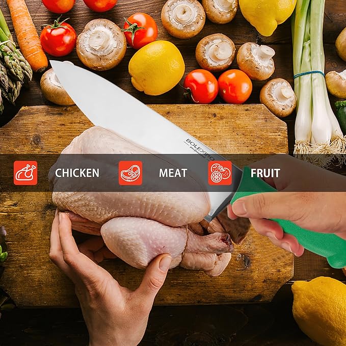 10 inch Japanese High Carbon Stainless Steel Chef Knife, Professional Sharp Wide Cook Knife with Non-slip Ergonomic Handle, for Kitchen Home Restaurant (Green)