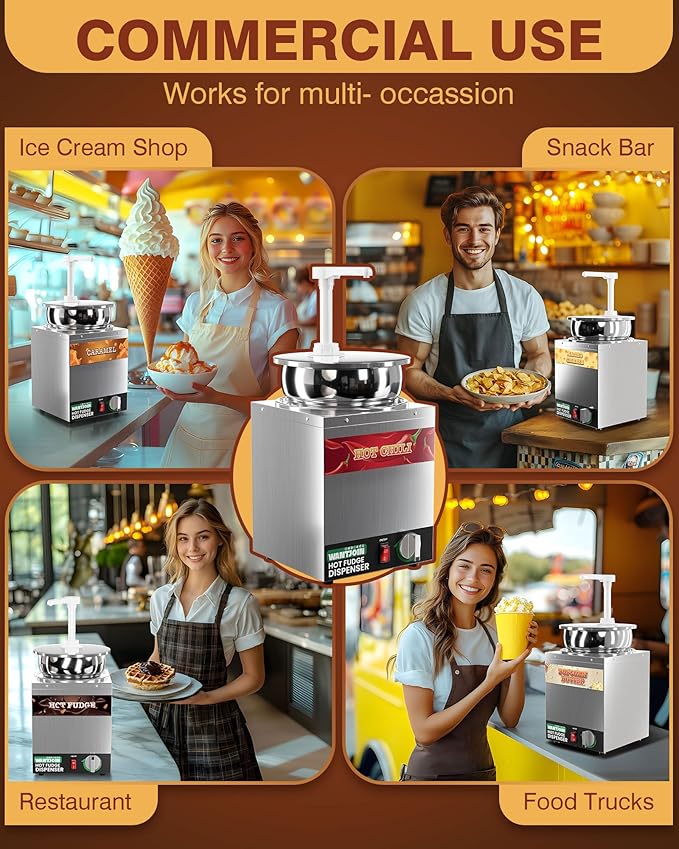 WantJoin 4.6Qt Nacho Cheese Dispenser with Pump - Nacho Cheese Warmer, Commercial Hot Fudge Dispenser W/5-Level Temperature Adjustment for Caramel, Stainless Steel Hot Fudge Warmer
