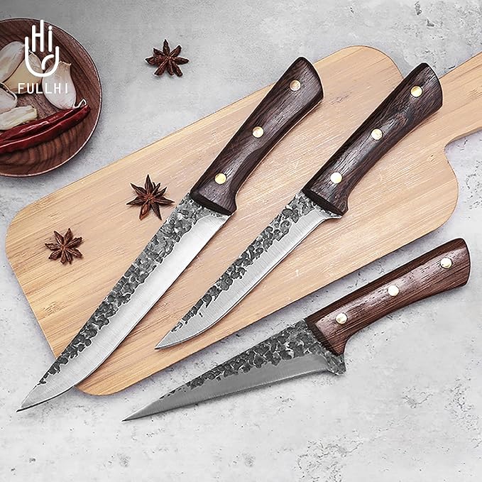 FULLHI 14pcs Butcher Knife Set Hand Forged chef knife Boning Knife With Sheath High Carbon Steel Chef For Kitchen, Camping, BBQ