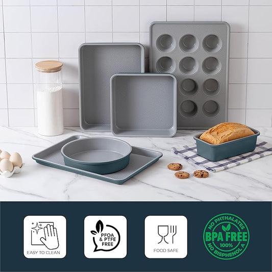 Country Kitchen Nonstick Stackable Bakeware Set - Durable, Easy Release Baking Set, Navy, 6 Pcs