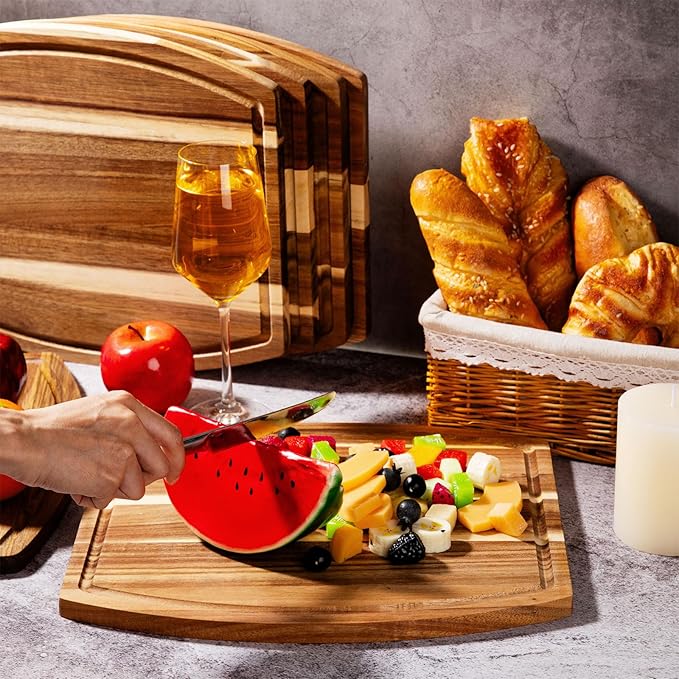Kigley 10 Pcs Acacia Wood Cutting Boards Bulk for Laser Engraving Wooden Dinner Plates with Groove Chopping Charcuterie Board Carving Tray for Housewarming Party Gifts (12 x 14 Inch)