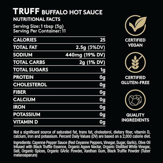TRUFF Buffalo Sauce, Gourmet Hot Sauce with Red Cayenne Peppers, Black Truffle Oil, Agave Nectar, Unique Flavor Experience in a Bottle, 6 oz.