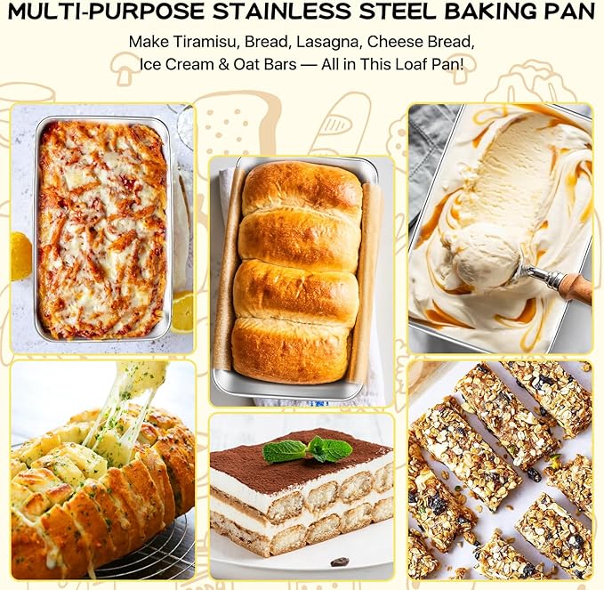 6 Pack Loaf Pan for Baking Bread, 304 Stainless Steel Bread Loaf Pan Meatloaf Pan for Homemade, Banana, Lasagna Cake, Brownies, Lasagnas, Oven & Dishwasher Safe