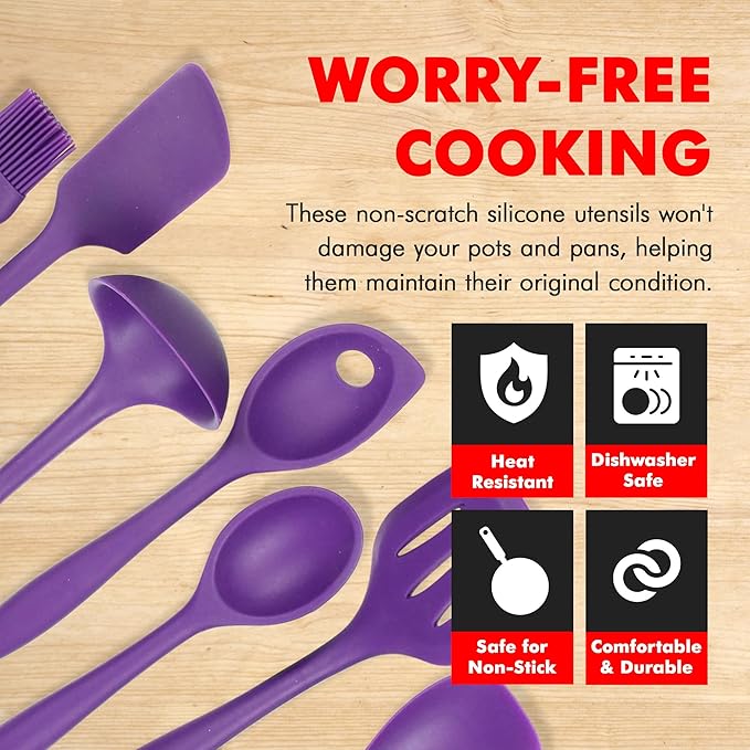 Chef Craft Premium Silicone Kitchen Tool and Utensil Set, 7 Piece, Purple