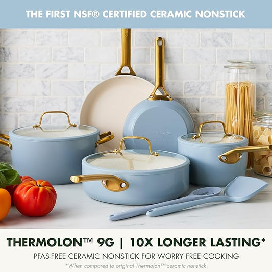GreenPan Nonstick Reserve Pro 10 Piece Cookware Set, NSF Certified Ceramic, Hard Anodized PFAS-Free Pots & Pans Set with Lids, Stainless Steel Handles, Oven & Dishwasher Safe, Glacier Blue