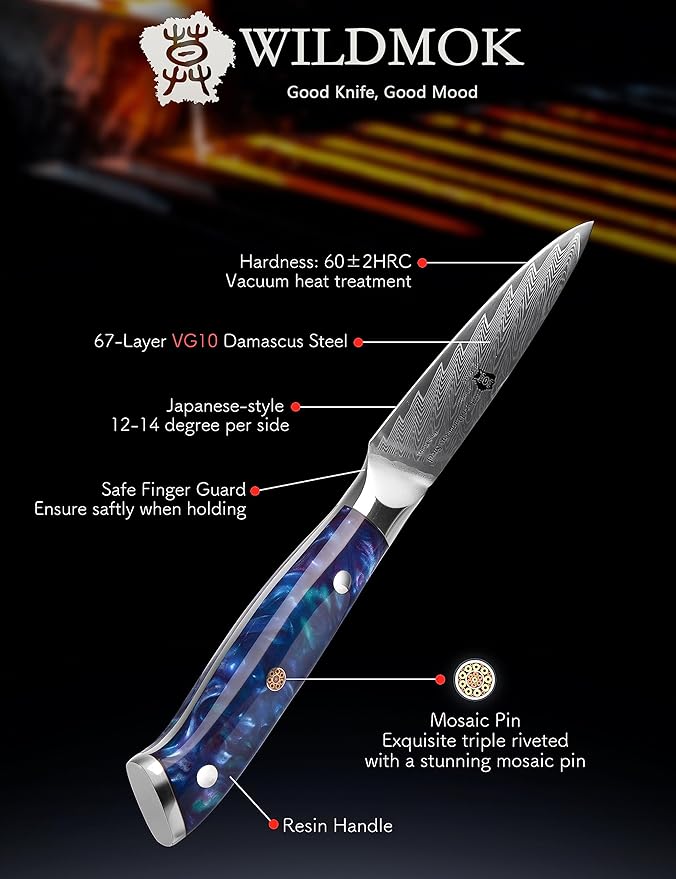 WILDMOK Paring Knife 3.5 Inch, Japanese Damascus Fruit Knife, Small peeling knife Perfect for Cutting Fruit Vegetables Petty Knife