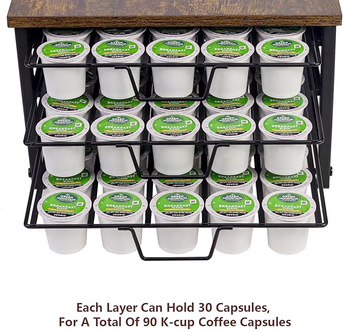 3 Tier Coffee Capsule Storage Drawer,Coffee Pod Holder for K Cups,90 Capacity Coffee Capsule Storage Organizer Holder,Office or Home Kitchen Counter Organizer