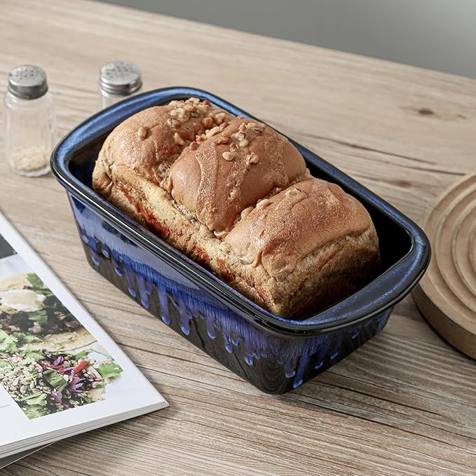 Ceramic Loaf Pan for Baking, 9 x 5 Inch Rectangular Bread Pan, Bakeware for Cooking, Home Kitchen (Nebula Blue, Reactive Glaze)