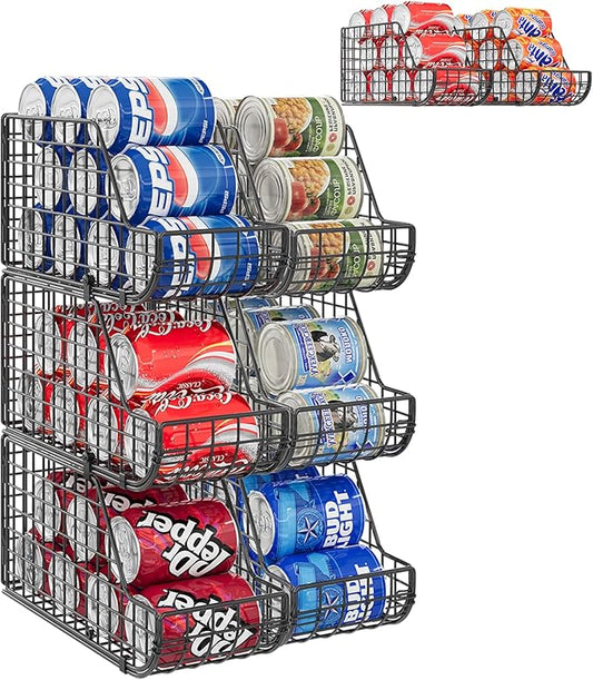 X-cosrack 6Pack Stackable Can Rack Organizer for Kitchen Pantry,Max Can Storage Holder,Durable Can Dispenser & Canned Goods Organizer for Various Ounces of Canned Food Soda Drinks, 2 Pack 3-Tier
