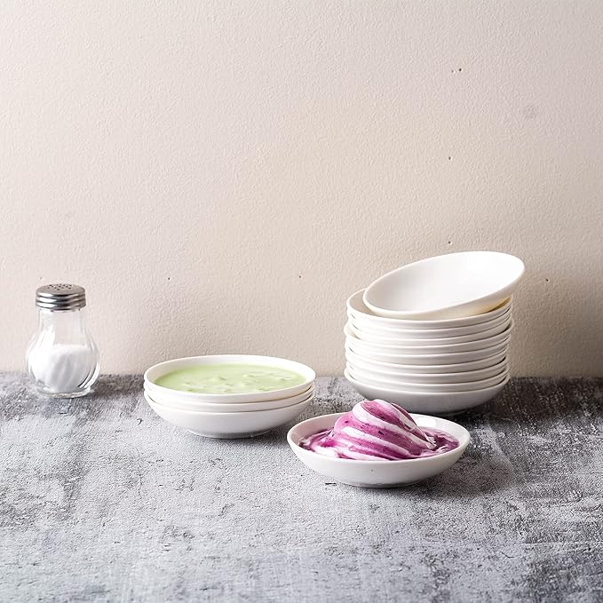 UIBFCWN 3 Oz Ceramic Dipping Bowls, Soy Sauce Dishes Set of 30, Dipping Sauce Cups/Bowls/Dishes for Kitchen, Mini Appetizer Plates for Condiment Sushi Ketchup BBQ Party, 4 Inch