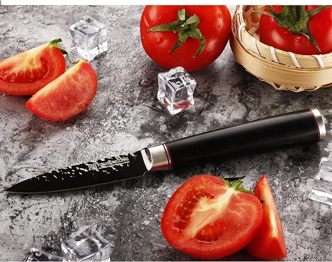 YOUSUNLONG Paring Peeling Knives - 3.5 Inch Japanese AUS8 HRC Steel Fruit & Vegetable Knife - Leadwood Handle