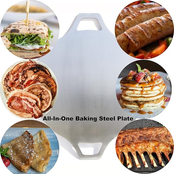 Pizza Steel for Oven & Grill – Heavy Duty Baking Steel Pizza Stone, Round Baking Steels with Dual Handles,Carbon Pizza Pan for Crispy Crust, Bread, Cooking & BBQ