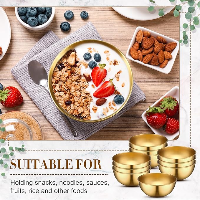 Nuogo 10 Pcs Stainless Steel Mixing Bowls Decorative Esthetician Bowls for Thanksgiving Christmas First Holy Communion Wedding Baking Prepping Serving Facial Salad Fruit Candy(4.7 Inch,Gold)