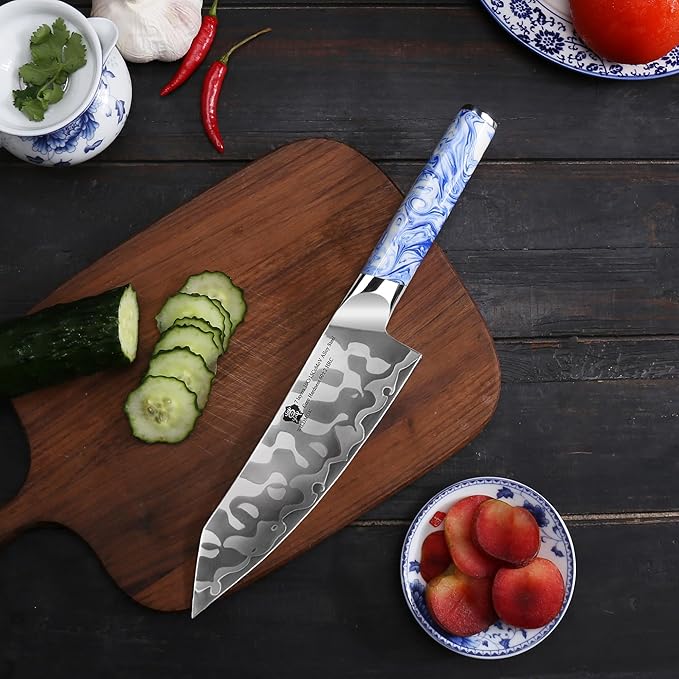 WILDMOK Santoku Knife 7 Inch, 7 Layer Alloy Steel Japanese Kitchen Chef Knives -Ultra Sharp Kitchen Chopping Knife with Resin Handle
