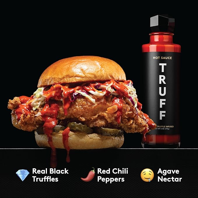 TRUFF Hot Sauce and Hotter Sauce 2-Pack Bundle, Gourmet Hot Sauce Set, Black Truffle and Chili Peppers, Gift Idea for The Hot Sauce Fans (Black/Red, 6 oz, 2 Count)