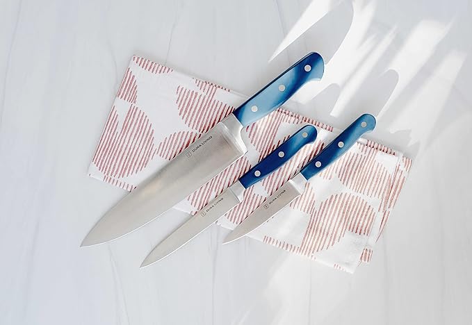 3-Piece Kitchen Knife Set – Ultra-Sharp Forged High Carbon Stainless Steel, 8" Chef, 5" Utility, 3.5" Paring Knives, Ergonomic Handles, Professional Starter Set, Royal Blue