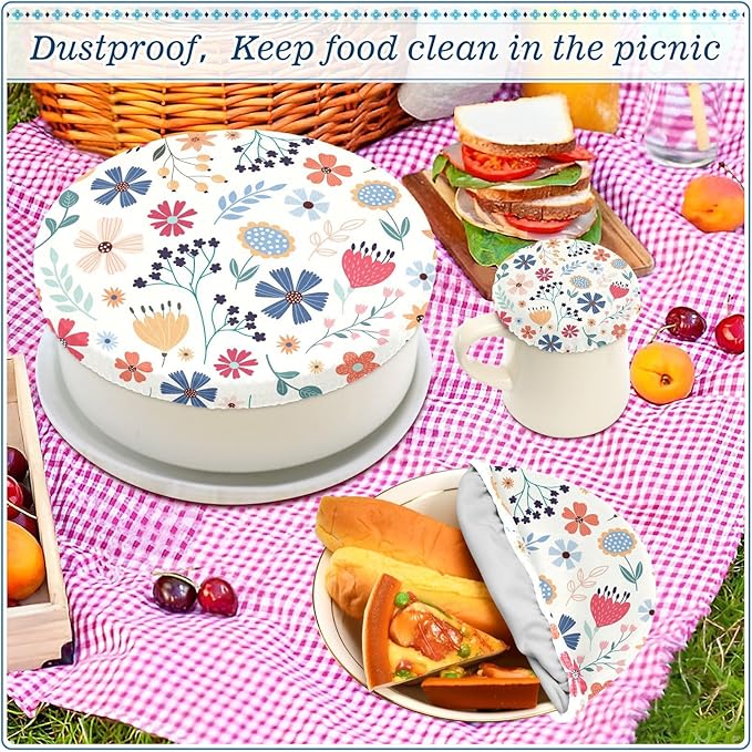 5 Pcs Bowl Covers Reusable in 5 Size Elastic Food Cover Cloth Lids Fresh Keeping Dish Cookware Bakeware Fabric Covers Lids for Food Leftovers Fruits Storage Flower Collection