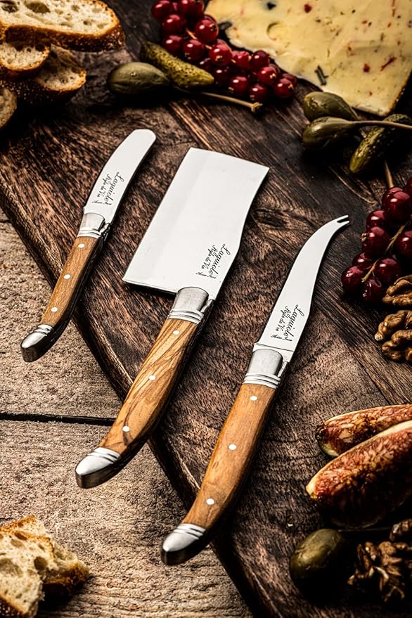 Laguiole Style de Vie Cheese knives, Luxury Line, Olive wood, set of 3 pieces, giftbox included