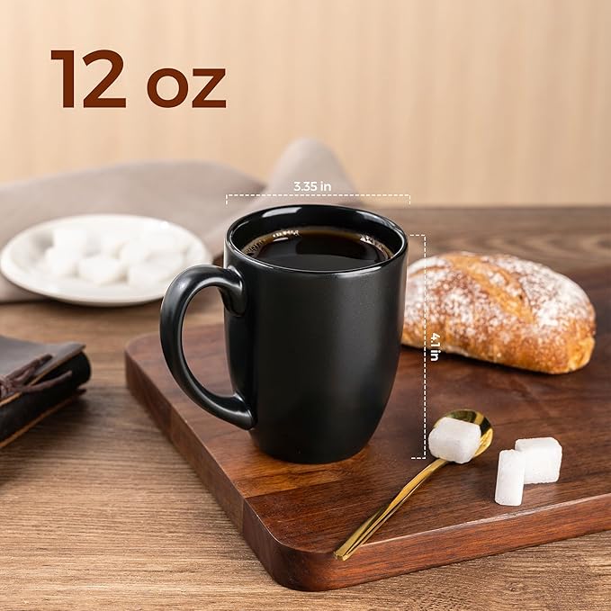 AmorArc 12 oz Coffee Mugs, Matte Coffee Cups with Large Handle for Man, Woman, Ceramic Coffee Mugs Set of 12 for Latte/Cappuccino/Cocoa/Milk, Dishwasher & Microwave Safe, Multi-Color