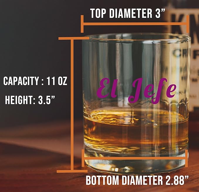 Personalized Printed 11oz Whiskey Glass - El Jefe - The Boss, Manager Supervisor Director Gift - Grit, National Boss Day, Best Co worker Ever Funny Gift for Dad Padre Papa, Father’s Day