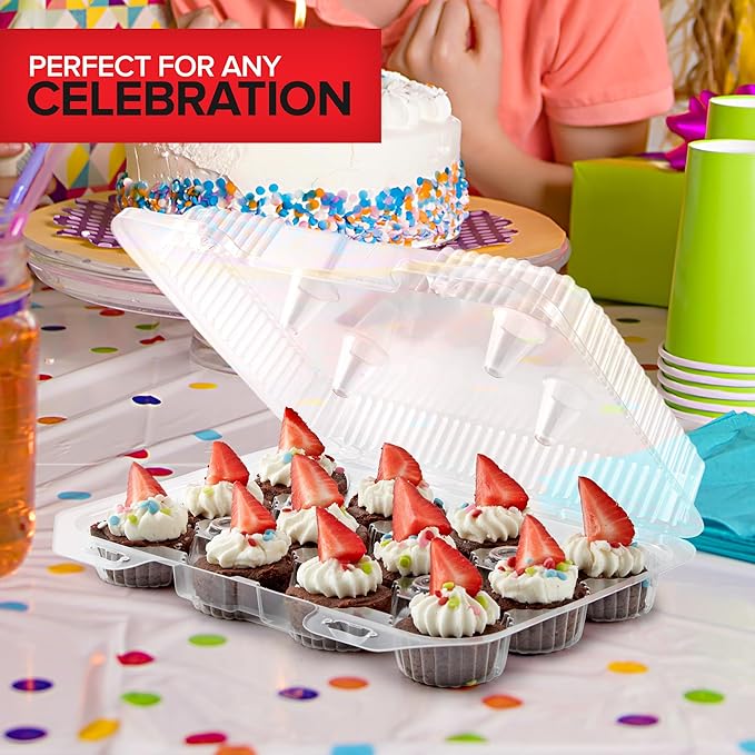 Stock Your Home Mini Disposable Plastic Cupcake Containers (40 Pack) 12 - Count Tray Compartment, Small or Mini Cupcakes Box/Holder/Carrier with Clear Connected Dome Lid, BPA Free