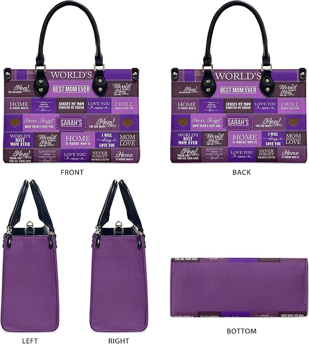 THUYPT Personalized Birth Flower Leather Bag for Mom, Women Faux Leather Handbags with Ziplock, Mother's Day Gifts