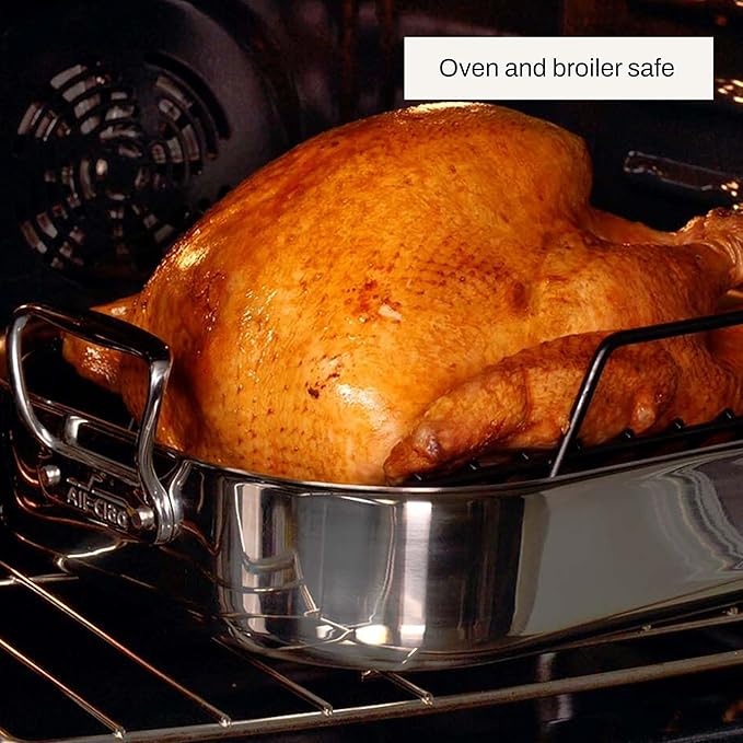 All-Clad Specialty Stainless Steel Roaster and Nonstick Rack 16x13x5 Inch Oven Broiler Safe 600F Roaster Pan, Pots and Pans, Bakeware, Turkey, Silver