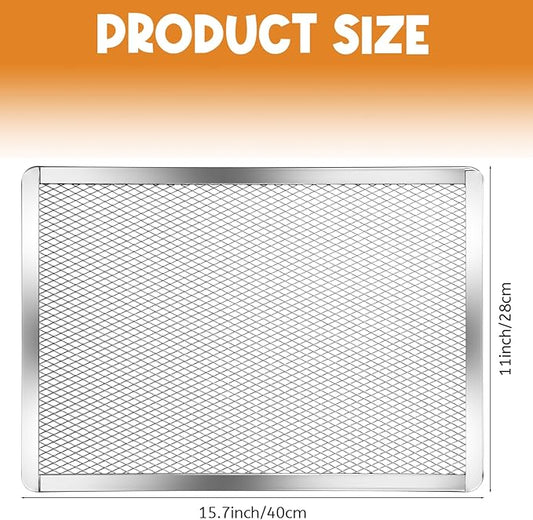 2 Pcs Pizza Screen, 11 x 15.7 Inch Rectangular Aluminum Pizza Pan Restaurant-Grade Flatbread Screen Pizza Crisper Pan, Stainless Steel Cooling and Baking Rack Set, Oven-Safe