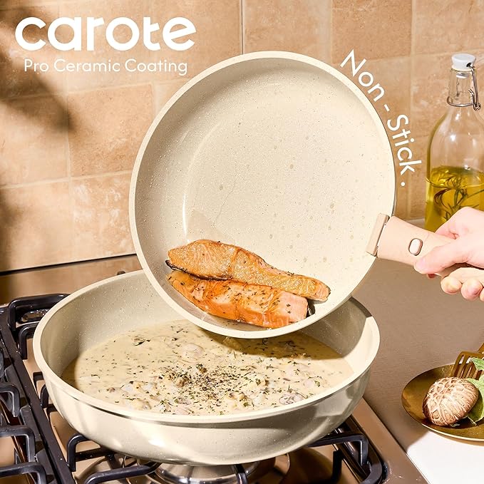 CAROTE 23PCS Pots and Pans set Non Stick, Ceramic Cookware Set, RV Kitchen Cooking Set Removable Handles, Oven Safe, Induction Coolware, Non-toxic Kitchen Cooking Set, PFAS and PFOA Free