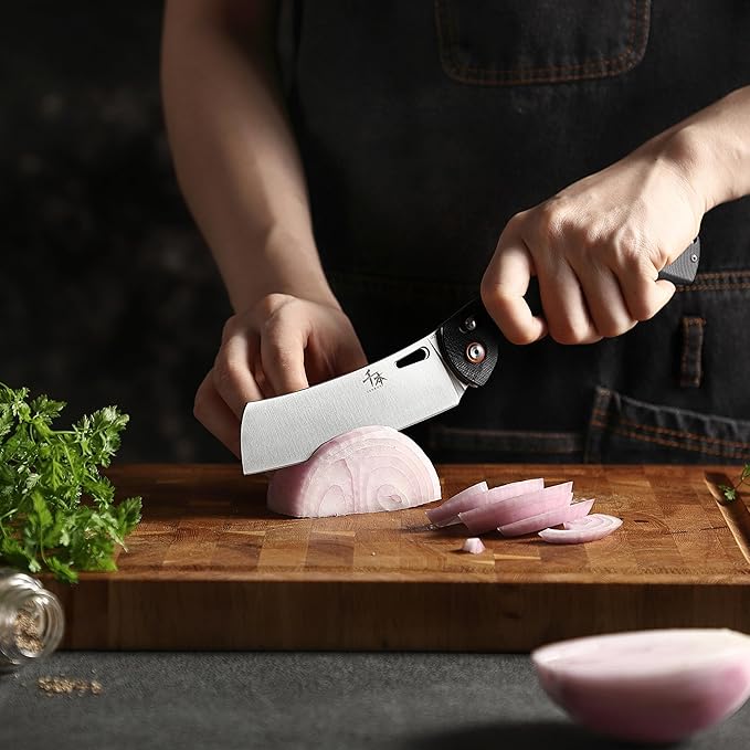 SENBON 440 Stainless Steel Super Sharp Pocket Folding Chef Knife - Peeling, Utility, Fruit Knife - G10 Handle - Camping, Barbecue, Outdoor - Clip, Portable