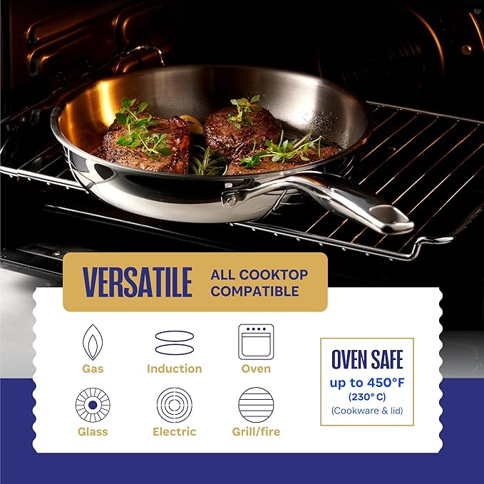 LEGEND COOKWARE 5 Ply Stainless Steel Cookware Set | 12-Piece Pot and Pan Set | Induction Compatible, Non-Toxic | Heavy Duty 18/8 Full Clad Construction | Oven Safe Even Heating | PFOA PTFE PFOS Free