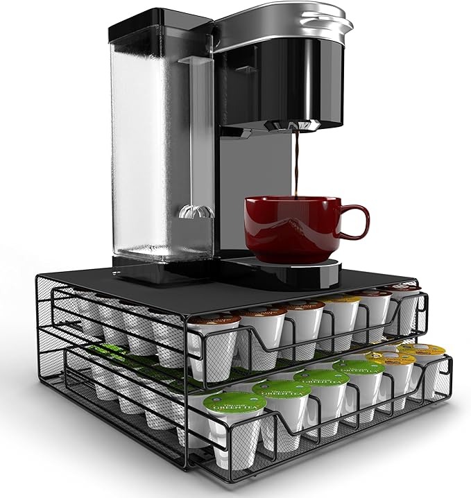 Coffee Bar Organizer for Countertop, K Cup Holder, K Cup Drawer Organizer, Coffee Station Accessories, upto 72 Keurig Coffee Pod Holders for Counter Small Space, Kpod Kcup Storage, Fixed Mat