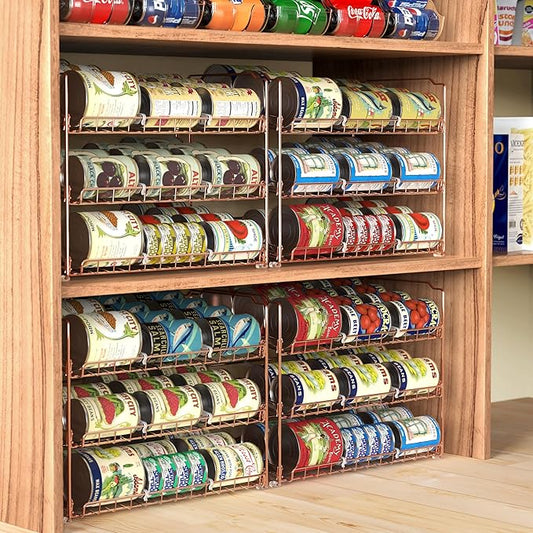 SIMPLE HOUSEWARE Stackable Can Organizer Rack for Pantry/Cabinet – 11.5" D x 17" W x 13.75" H, Holds 36 Cans, 3-Tier Can Food Storage Dispenser, Rose Gold