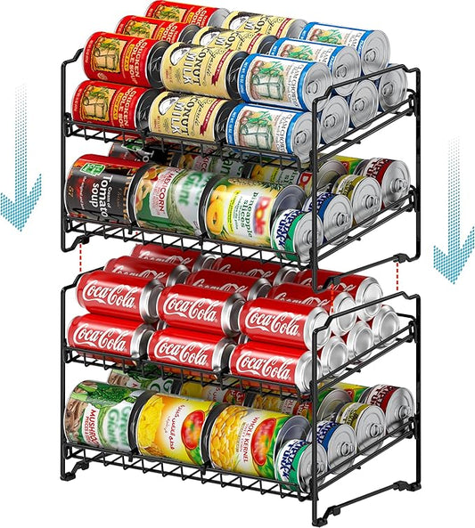 Simple Houseware 2 Tier Can Rack, Black - 2 Pack