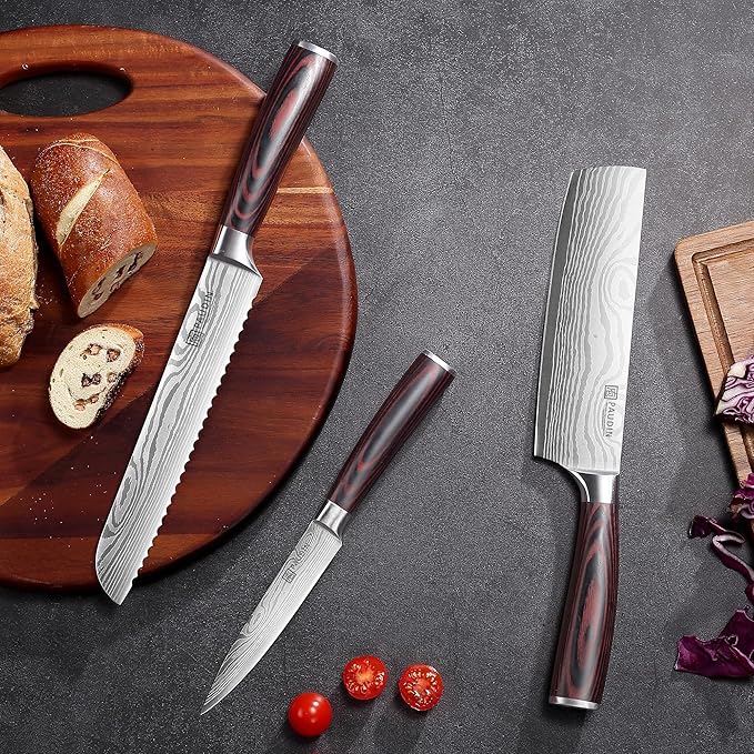 PAUDIN Chef Knife Set, 7 Pieces Kitchen Knife Set, High Carbon Stainless Steel, Ultra Sharp Knife Set, Professional Knives Set for Kitchen with Pakkawood Handle