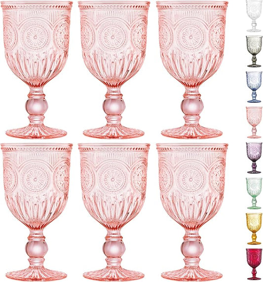 Yungala Pink Wine Glasses, set of 6 pink goblets handcrafted from pink glass (not painted or coated) ensuring your glassware is dishwasher safe and the color won't peel or chip.