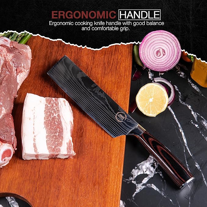 8 PC Chef Knives - High Carbon Stainless Steel Knives With Pakkawood Handles - Magnetic Strip Holder Included - Japanese Knife Set - Home & Professional Chef's Knife Set